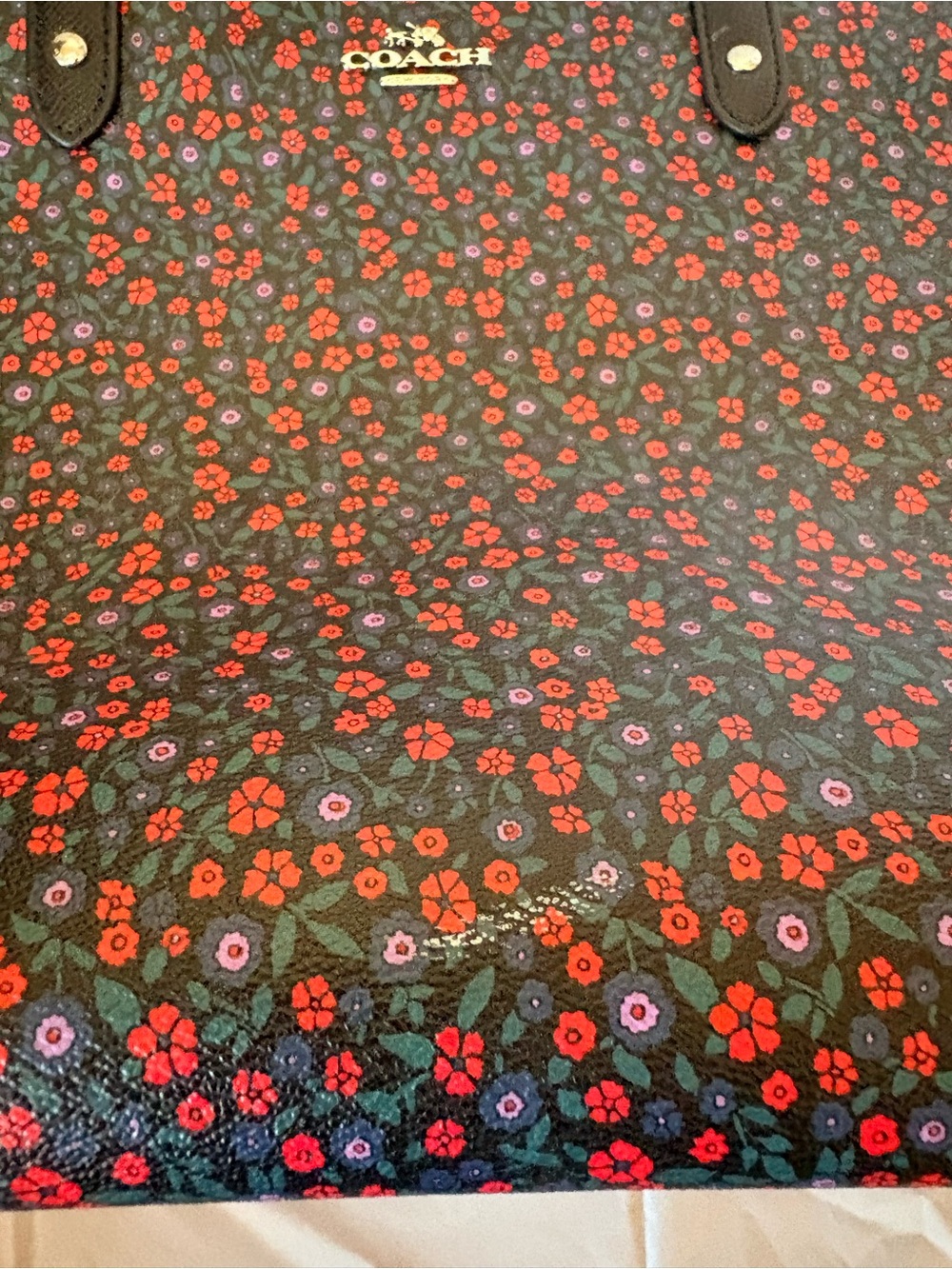 COACH Reversible Black and Red Floral Tote Bag with Black Pouch - Picture 7 of 10